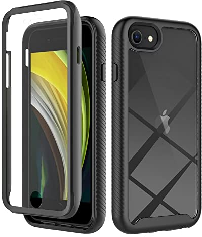Dfjhure for iPhone SE 2022 / iPhone 8/7 Case Built-in Screen Protector Full Body Shockproof Protection Cover tylish Bumper Transparent Back Phone Case Cover - Black