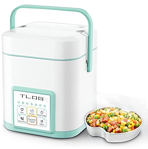 TLOG Mini arrocera de 2,5 tazas sin cocer, con revestimiento de cerámica saludable, olla de arroz portátil de 1,2 l de viaje, pequeña para 1 a 3 personas, fabricante de arroz personal, vaporizador de
