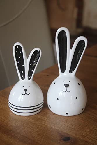 EXNER 2 Häschen im Set, schwarz/weiß, Hasendeko Keramik, H 12 und 15 cm