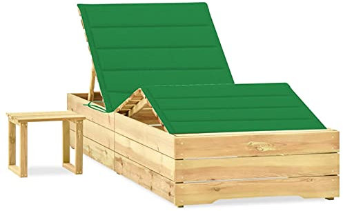 YUMENG Garten-Sonnenliege mit Tisch und Auflage, Gartenliege, Liegestuhl, Sonneninsel Outdoor, Sonnenstuhl, Gartenmöbel, Loungemöbel,Relaxliege,Kiefer Imprägniert