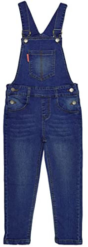 KIDSCOOL SPACE Salopette per Jeans da Ragazzo, Tuta in Denim Elasticizzato Morbida con Bavaglino Semplice, Blu, 5-6 Anni