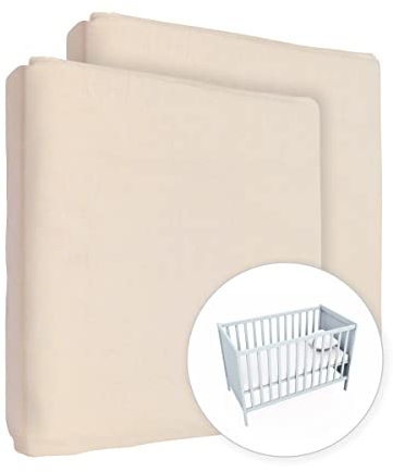 2X Jersey 100% Baumwolle Spannbettlaken für 100x50cm Baby Mini Kinderbett Matratze (Cremefarben)