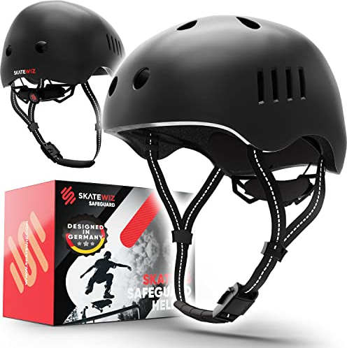 SKATEWIZ Kinder Fahrradhelm Kinder Skaterhelm für Jungen und Mädchen in Schwarz | Stylischer Kinder Helm Fahrrad Kinderhelm Größe S