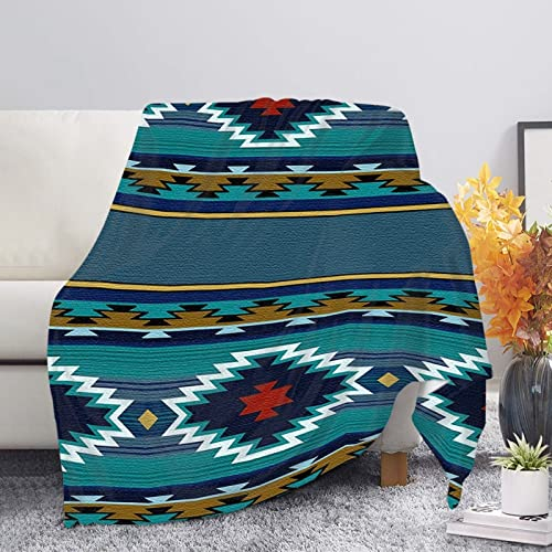Wanyint Türkis gestreifte Flanelldecke, Indianer, Azteken-Südwesten, Sofa, Bett, leichte Decken für Erwachsene, Kinder, westliche Geometrie, flauschig, Plüsch, leichte Überwurfdecken