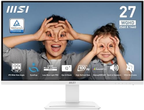MSI Pro MP273QW E2 - Schermo desktop da 27 WQHD – Pannello IPS 2560 x 1440, 100 Hz, rispettoso degli occhi, altoparlanti integrati, inclinazione regolabile – HDMI 2.0b, DP 1.2a