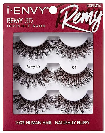 i-ENVY False Eyelashes Remy 3D Eyelashes Value Pack Human Hair Natural Fluffy Wispy Invisible Tape Seamless Look Reusable Eyelashes (04)