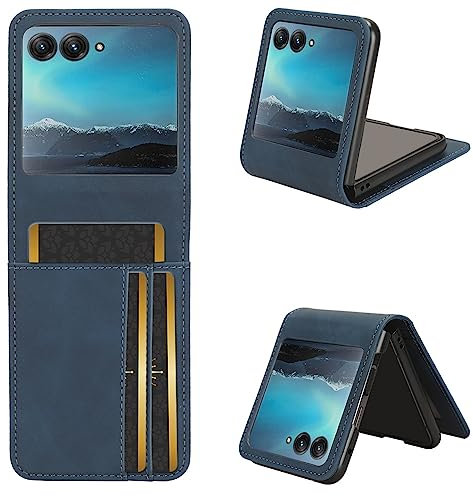 COQUE Motorola Razr 40 Ultra Etui à Rabat, Etui Portefeuille Porte-Cartes de Visite Magnétique Multi-Slot latéral, Housse de Téléphone à Rabat pour Motorola Razr 40 Ultra-Bleu