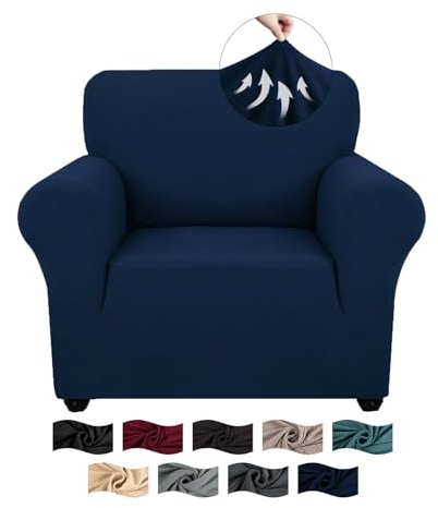 CYCMACO High Stretch Sesselhusse rutschfest 1 Sitzer, Dunkelblau | Sesselhusse, Couch Bezug Elastischer, Jacquard Sofahusse Mit Armlehnen, Universal Sofa Covers, Couchüberzug Waschbare