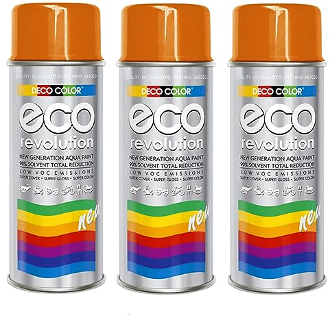 3er Sparpack Deco Color ECO Lackspray glänzend oder matt 400ml nach RAL freie Farbauswahl (3 Dosen ECO RAL 2004 Orange Glanz)