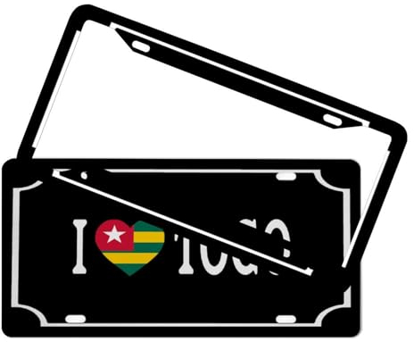 I Love Togo Kennzeichenabdeckung Rahmen Schild Combo Amerika Land Europäische Flaggen Anhänger LKW Nummernschild Abdeckung und Rahmen Combo, Vanity Tag,Metall Auto Kennzeichen,Aluminium Neuheit