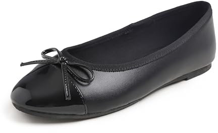 Feversole Damen Klasssische Ballerinas Lack Balerinaschuhe Flach Damenschuhe Schwarz Zehenkappe EU 41