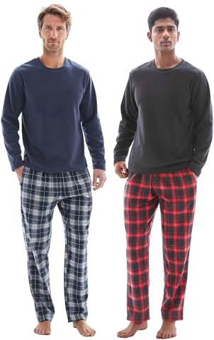 SaneShoppe Pigiama da Uomo, Confezione da 1 o 2 Pezzi, in Pile Termico Super Morbido, Invernale, a Quadri, Con Fondo in Cotone, Tasche, Pantaloni, Coulisse, Rosso
