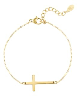 Acura-Styles Damen Armband Kreuz Gold 18 Karat Edelstahl vergoldet | Armkette mit Kreuz Anhänger | Geschenke für Frauen und Mädchen Religiös Glaube Symbol Schutz