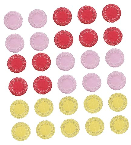 LIFKOME 300stücke Papierdeckchen Runde Spitzendeckchen Für Kuchenschachteln Tortenpapierunterlage Ölabsorbierende Mit Spitze Rot Rosa Gelb