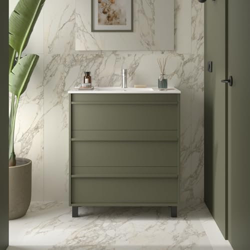 Salgar Mueble baño, Madera, Verde Mate, 80 cm