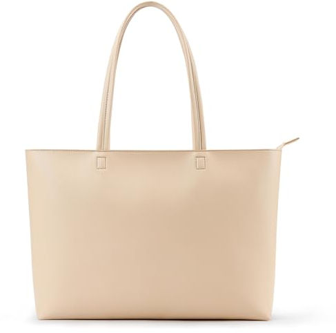 KALIDI Handtasche Damen Groß Shopper Tasche Damen PU Leder Tote Bag Wasserdichte Henkeltaschen mit Reißverschluss für Arbeit, Reisen, Einkauf, Schule Beige(L)