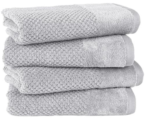 Pure Label Handtuch 50x100cm 4er-Pack aus 100% Baumwolle - Hellgrau | Waschbar bis 60°C, trocknergeeignet - weich & saugstark