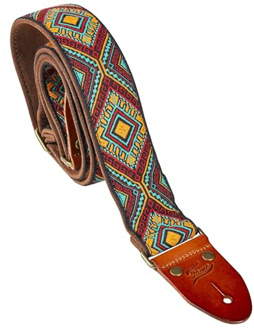 Gitarrengurt für Gitarre und Bass, Multi-Color Jacquard-Muster, Velours, Baumwolle, Lederenden, verstellbar bis 1500 mm, 50 mm Breite, komfortabel für lange Spielsessions