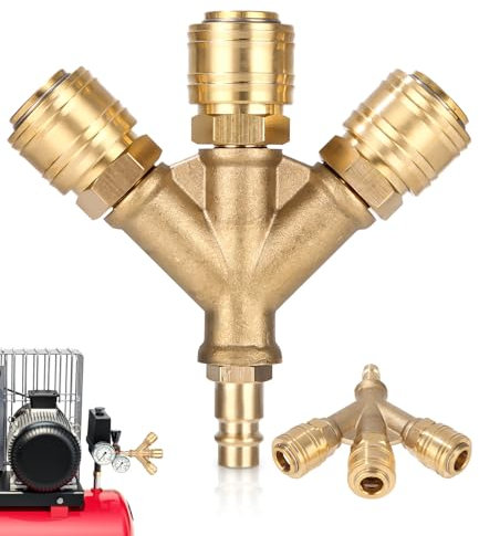 TIDEVAN Raccord Air Comprimé à 3 Voies avec 3 Raccords,3 voies Raccord air Comprimé avec 3 Raccords Distributeur D’air Comprimé 3 Voies avec Raccords Rapides NW 7.2 1/4 AG - Avec 3 Raccords,Durables