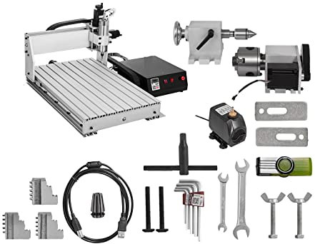 USKI Enrutador CNC de 3/4 Ejes 6040/3040/3020 Grabador Puerto USB fresadora máquina de Grabado PVC 3D Tallado máquina de carpintería con máxima Resistencia y Durabilidad(4 Axis CNC 6040)