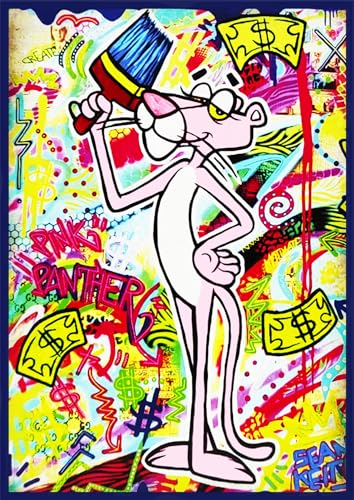 KUSTOM ART Dekoratives Wandposter Serie Cartoon Pink Panther Kunstdruck auf beschichtetem Papier 40 x 30 cm ohne Rahmen