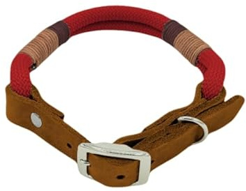 Pfoten Chic Tau Halsband | Tauhalsband für Hunde mit edlen Leder Applikationen | Leder Halsband (Rot, Beschläge Silber)