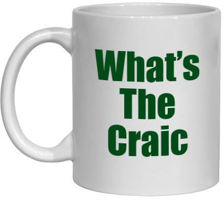 What's The Craic Irish Novelty Mug, Funny 11oz Ceramic Coffee Cup, Hilarious Gift for Friends, Coworkers, Secret Santa, Birthday, Xmas, Office Banter