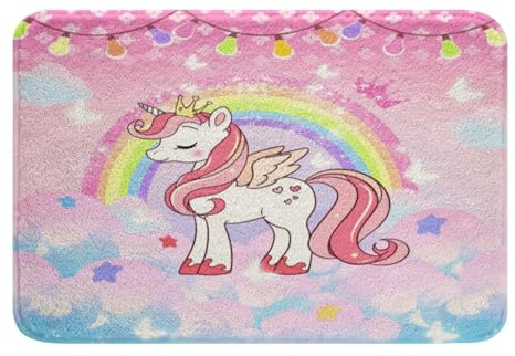 Homemissing Cute Einhorn Badteppiche Einhorn Glitzer Umkehrbar Badematte 50x80cm für Dekor Cute Tiere Badezimmerteppich Rosa Badvorleger
