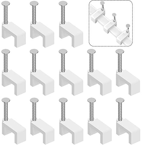 300 Pcs 8mm Cable Clips Nail in Cable Clips Flat Ethernet Cable Wall Clips Cable Tacks Coax Cable Clip Speaker Wire Clips Cable Nails for Cords Cat5/Cat5e/Cat6/Cat7 RJ45 Cord Clips