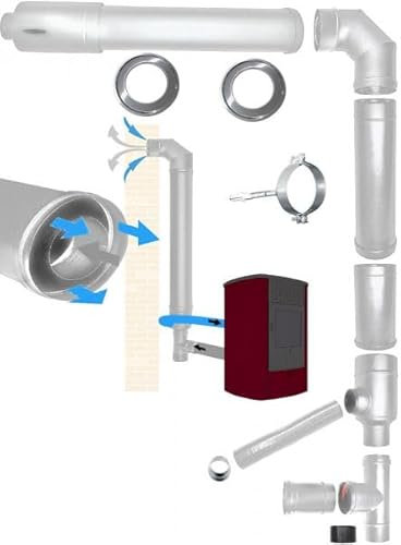 Kit de tuyaux de cheminée en acier inoxydable dn 80 130 poêle à granulés coaxial d'échappement de fumée d'aspiration d'air fabriqué en Italie
