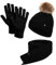 HEYO Damen Mütze Schal Handschuhe, Winter-Accessoires Set, Strickmütze mit Bommel HZ0012 (Schwarz)