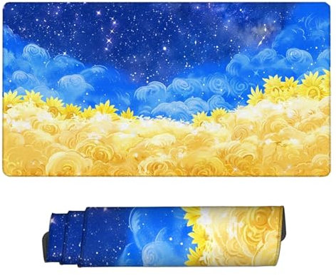 Gaming Mouse Pad 600x300x3mm Large Gaming Mouse Mat Yellow XXL Mousepad Flower Desk Mat with Non-Slip Base, Extended Mouse Mat with Stitched Edges, Water Resist Surface Keyboard Mat for Office H2-379