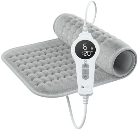 BR Bringer Infrarot Heizkissen mit Abschaltautomatik - Wärmekissen mit Tiefenwärme - 6 Heizstufen (25-60°C), Überhitzungsschutz, Waschbar, LED Display, Extra weiches Flanell (Grau, 60 x 30 cm)