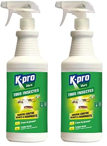 K.PRO Vert Pulvérisateur Barrière tous Insectes Volants et Rampants - Curatif et Préventif - S'Applique Sur Textiles et Surfaces Lavables* - Technique Professionnelle - 1L - Protection 1 mois