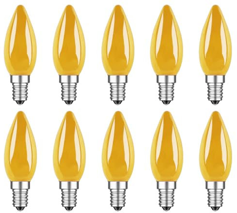 ZFQ E14 Bunte Glühbirnen 1W, E14 Farbige LED Glühbirne, AC220-240v, 10W Glühbirnen-Ersatz, für for Halloween Weihnachten, Festival Licht, Bar, Festival Farbbirn dekorative Lichter, Gelb, 10 Stück