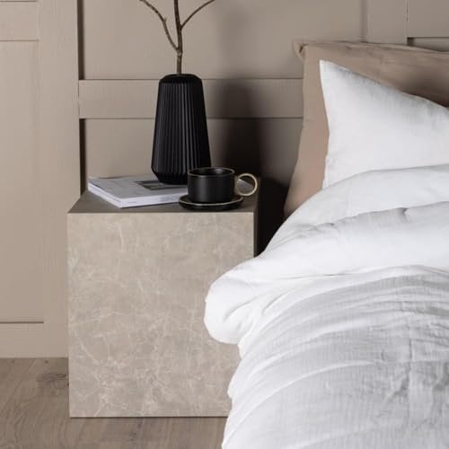 BOURGH Nachttisch York 40x40x45cm in Beige Marmor Optik - Beistelltisch für Schlafzimmer - Ware mit leicht sichtbarer Verarbeitungskante