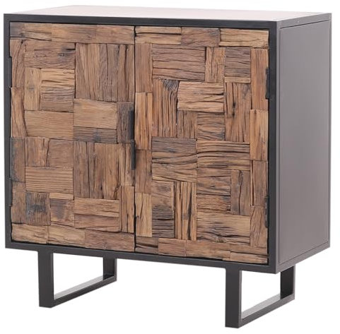 Marrakesch Industrial Kommode mit Türen aus Holz 78cm | Vintage kleines Sideboard Komode Adaline für stilvolle Aufbewahrung & Boho Dekoration im Wohnzimmer & Schlafzimmer