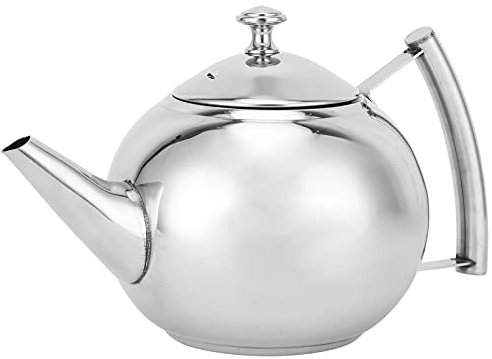 Nikou Tetera de acero inoxidable, 1 litro, sin filtro, para preparar hojas sueltas y bolsas de té, tetera de metal, diseño pequeño, mini tetera