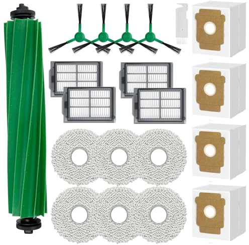 Kit de Accesorios para iRobot Roomba Plus 505 Combo/Plus 405 Combo, Piezas de Repuesto incluyen 1 Cepillo Principal, 4 Bolsas de Polvo, 6 Almohadillas de Mop, 4 Filtros HEPA, 4 Cepillos Laterales
