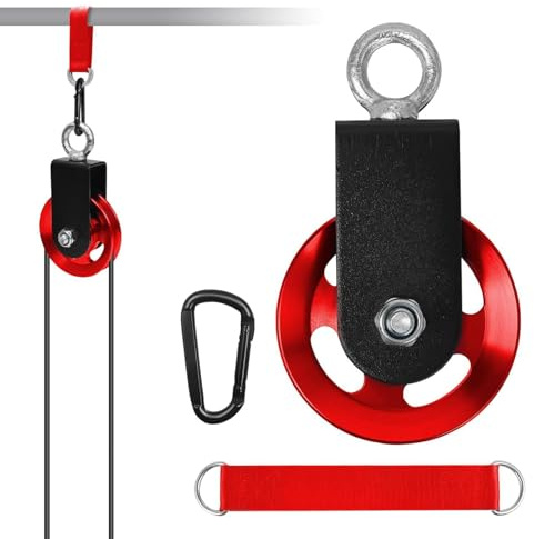 Seilrolle mit Umlenkrolle 90mm aus Aluminium für Seilzug Fitness & Heimfitnessgeräte Kugelgelagerte Umlenkrolle für Seile mit 360°-Drehung, geräuscharm, inkl. Karabiner & Aufhängeband