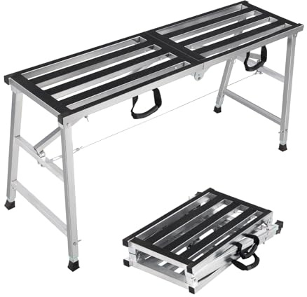 Scaffolding Work Platform 1400 x 380mm Folding Hop Up Platform Steel Step Ladder Stool 270KG Load Capacity for Home, Office, Workshop and Garage