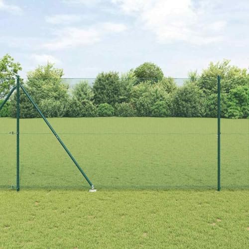 QJBSAVVA Gartenzaun Grün 50 m lang, 1,5 m hoch, Stahl-Maschendraht-Komplettset mit 22 Zaunpfosten, UV- und rostgeschützt, modernes Design für Garten, Hühnergehege oder Campingplatz