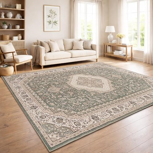 Paco Home Vintage Teppich Wohnzimmer Waschbar & rutschfest, pflegeleicht, modernes Retro Design im Boho Stil, Grün, 120x160 cm