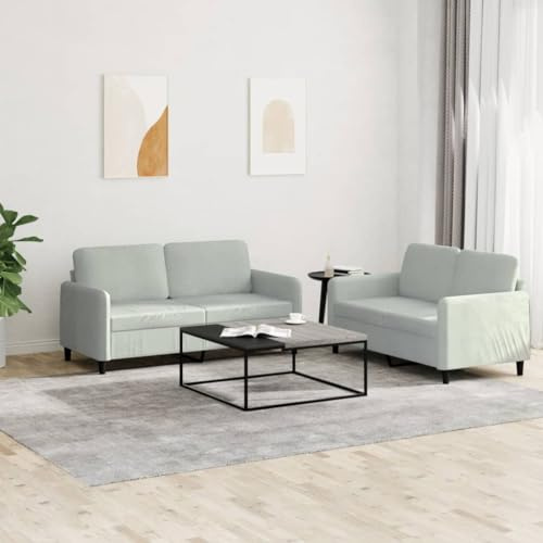 WDGJJFECNMUEHI 2-TLG. Sofagarnitur Hellgrau Samt Sofa Set Wohnzimmer Couchgarnitur Modern Bequem mit Kissen für Wohnbereich und Gästezimmer