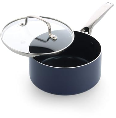 Blue Diamond Induction Diamond Ceramic Non-Stick 16 cm / 1.58 Litre Saucepan with Glass Lid, PFAS-Free, Induction Safe, Dishwasher Safe, Oven Safe, Blue