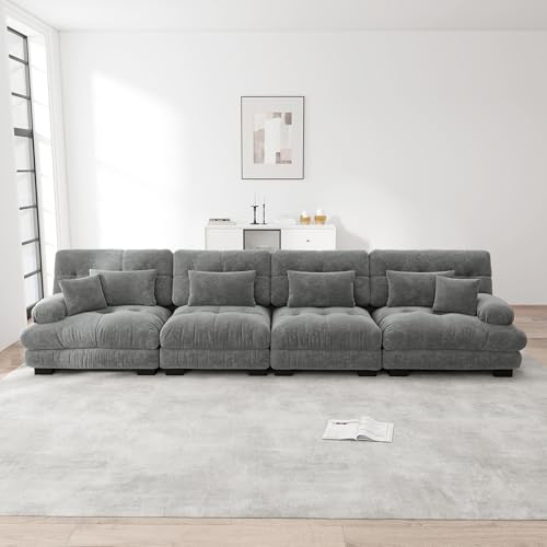 BLUON HOME Cord schlafsofa 4 Personen,Big Sofa,Sofa,4-Sitzer Modulares Ecksofa mit Tiefensitz, Chenille Schlafsofa Komfortabel Gepolstert für Wohnzimmer, Apartment, Studio, Büro (Grey)