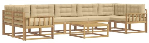 vidaXL Outdoor-Sofagarnitur mit Kissen 6 pcs Weiß und Beige, Outdoor-Sofa-Set, modernes modulares Design, Akazienholz-Gartenmöbel, Flexible Patio-Lounge
