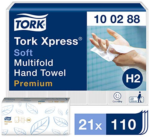 Tork Xpress weiche Multifold Papierhandtücher 100288 - H2 Premium Falthandtücher für Handtuchspender - weich und saugfähig, 2-lagig, weiß - 21 x 110 Tücher