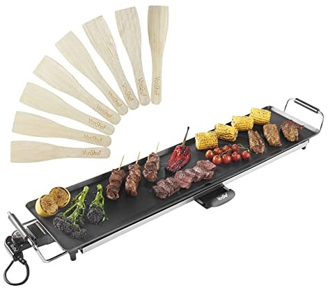 VonShef Teppanyaki Grill XXL – Electric Grill with Non-Stick Plate, 2000W, Easy Clean, Adjustable Temperature Control, Oil Drip Tray & 8 Spatulas - for Meat, Vegetables & Fish – 90x23x10cm