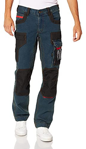 U-Power | Pantalone da Lavoro Button, in Jeans Stretch con Tasche, Dettagli Reflex e Inserti Antiabrasione, 70% Cotone 27% Poliestere 3% Elastane